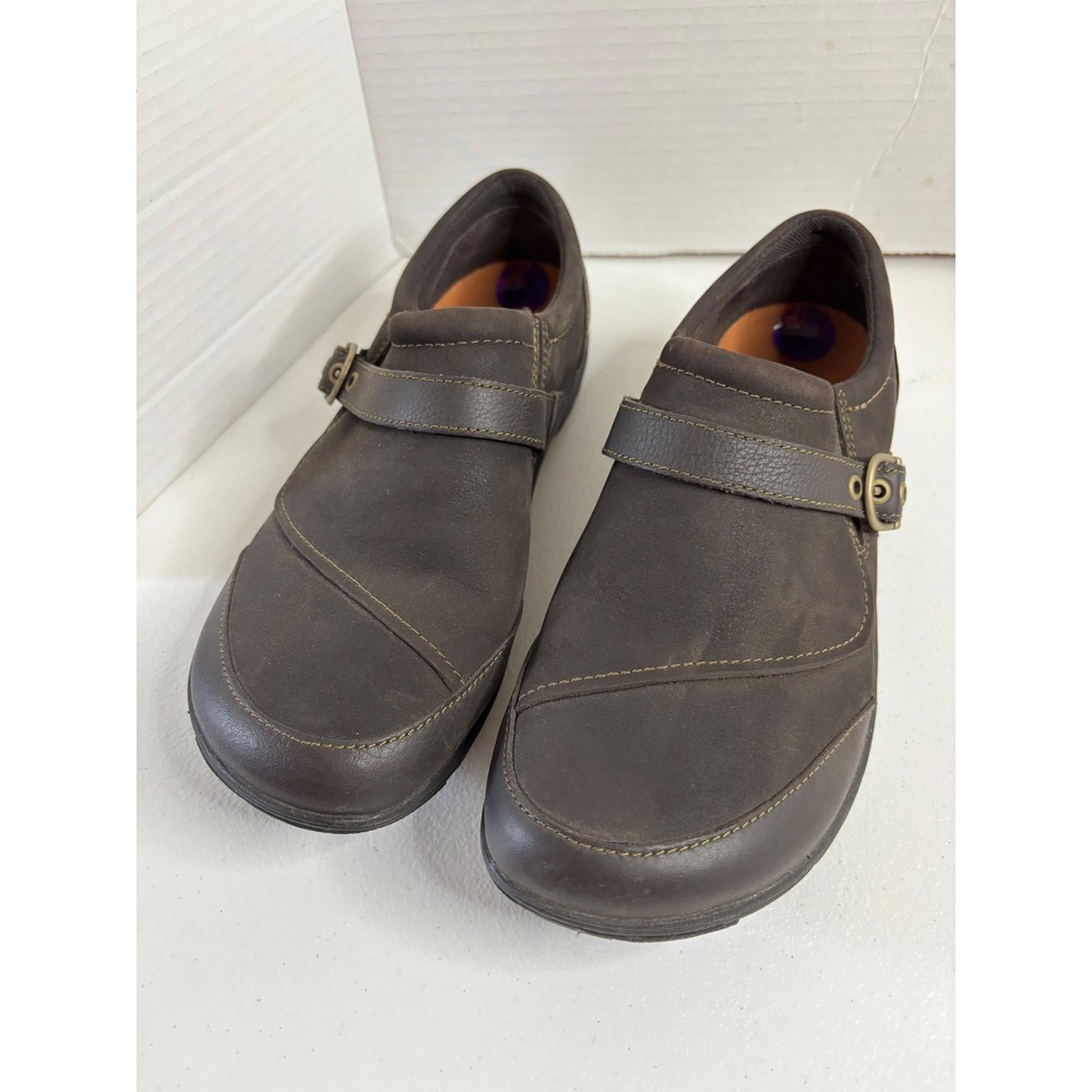 Merrell Womens Brown Leather Buckle Slip On Shoes J69082 Espresso Size 8.5